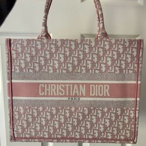 Dior Pink and White Monogram Tote in excellent used condition